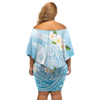 Guam Fishhook Mix Guasali Flowers Off Shoulder Short Dress Dreaming Turquoise