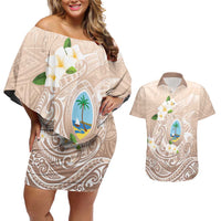Guam Fishhook Mix Guasali Flowers Couples Matching Off Shoulder Short Dress and Hawaiian Shirt Dreaming Hazel