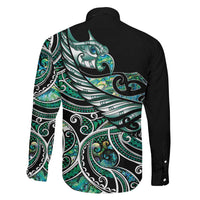 Maori Matariki - Manaia Family Matching Off Shoulder Maxi Dress and Hawaiian Shirt Emerald Paua Shell