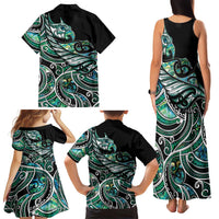 Maori Matariki - Manaia Family Matching Tank Maxi Dress and Hawaiian Shirt Emerald Paua Shell