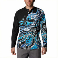 Maori Matariki - Manaia Button Sweatshirt Galaxy Blue Paua Shell