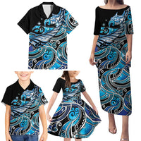 Maori Matariki - Manaia Family Matching Puletasi and Hawaiian Shirt Galaxy Blue Paua Shell