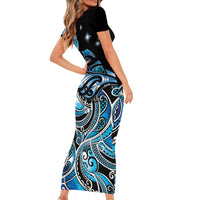 Maori Matariki - Manaia Family Matching Short Sleeve Bodycon Dress and Hawaiian Shirt Galaxy Blue Paua Shell