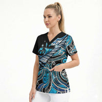 Maori Matariki - Manaia Scrub Top Galaxy Blue Paua Shell