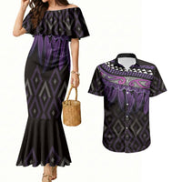 Aotearoa Maori Ngati Porou Iwi Couples Matching Mermaid Dress and Hawaiian Shirt Korowai Tukutuku Kaokao Motifs