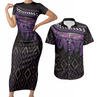 Aotearoa Maori Ngati Porou Iwi Couples Matching Short Sleeve Bodycon Dress and Hawaiian Shirt Korowai Tukutuku Kaokao Motifs