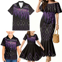 Aotearoa Maori Ngati Porou Iwi Family Matching Mermaid Dress and Hawaiian Shirt Korowai Tukutuku Kaokao Motifs