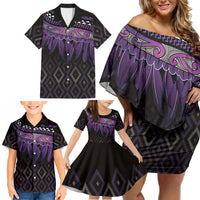 Aotearoa Maori Ngati Porou Iwi Family Matching Off Shoulder Short Dress and Hawaiian Shirt Korowai Tukutuku Kaokao Motifs
