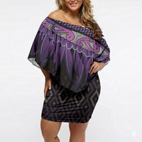 Aotearoa Maori Ngati Porou Iwi Off Shoulder Short Dress Korowai Tukutuku Kaokao Motifs