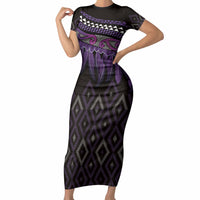 Aotearoa Maori Ngati Porou Iwi Short Sleeve Bodycon Dress Korowai Tukutuku Kaokao Motifs