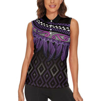 Aotearoa Maori Ngati Porou Iwi Women Sleeveless Polo Shirt Korowai Tukutuku Kaokao Motifs