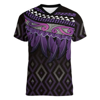 Aotearoa Maori Ngati Porou Iwi Women V-Neck T-Shirt Korowai Tukutuku Kaokao Motifs