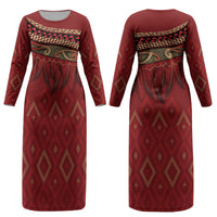 Aotearoa Maori Waikato Tainui Iwi Couples Matching Long Sleeve Bodycon Dress and Long Sleeve Button Shirt Korowai Tukutuku Kaokao Motifs