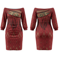 Aotearoa Maori Waikato Tainui Iwi Couples Matching Off The Shoulder Long Sleeve Dress and Hawaiian Shirt Korowai Tukutuku Kaokao Motifs