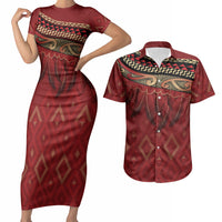 Aotearoa Maori Waikato Tainui Iwi Couples Matching Short Sleeve Bodycon Dress and Hawaiian Shirt Korowai Tukutuku Kaokao Motifs