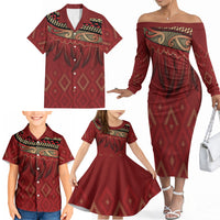 Aotearoa Maori Waikato Tainui Iwi Family Matching Off The Shoulder Long Sleeve Dress and Hawaiian Shirt Korowai Tukutuku Kaokao Motifs