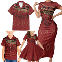 Aotearoa Maori Waikato Tainui Iwi Family Matching Short Sleeve Bodycon Dress and Hawaiian Shirt Korowai Tukutuku Kaokao Motifs