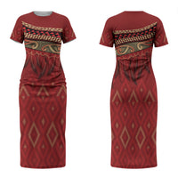 Aotearoa Maori Waikato Tainui Iwi Family Matching Short Sleeve Bodycon Dress and Hawaiian Shirt Korowai Tukutuku Kaokao Motifs