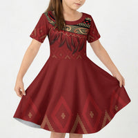 Aotearoa Maori Waikato Tainui Iwi Kid Short Sleeve Dress Korowai Tukutuku Kaokao Motifs