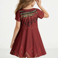 Aotearoa Maori Waikato Tainui Iwi Kid Short Sleeve Dress Korowai Tukutuku Kaokao Motifs