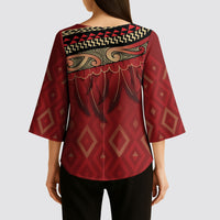 Aotearoa Maori Waikato Tainui Iwi Kimono Sleeve Blouse Korowai Tukutuku Kaokao Motifs
