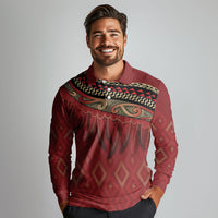 Aotearoa Maori Waikato Tainui Iwi Long Sleeve Polo Shirt Korowai Tukutuku Kaokao Motifs
