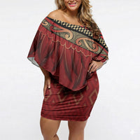 Aotearoa Maori Waikato Tainui Iwi Off Shoulder Short Dress Korowai Tukutuku Kaokao Motifs