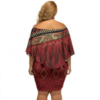 Aotearoa Maori Waikato Tainui Iwi Off Shoulder Short Dress Korowai Tukutuku Kaokao Motifs