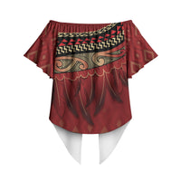 Aotearoa Maori Waikato Tainui Iwi Off Shoulder Wrap Waist Top Korowai Tukutuku Kaokao Motifs
