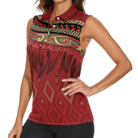 Aotearoa Maori Waikato Tainui Iwi Women Sleeveless Polo Shirt Korowai Tukutuku Kaokao Motifs