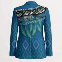 Aotearoa Maori Ngati Kahungunu Iwi Paua Blue Blazer Korowai Tukutuku Kaokao Motifs
