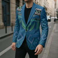 Aotearoa Maori Ngati Kahungunu Iwi Paua Blue Blazer Korowai Tukutuku Kaokao Motifs
