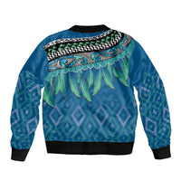 Aotearoa Maori Ngati Kahungunu Iwi Paua Blue Bomber Jacket Korowai Tukutuku Kaokao Motifs