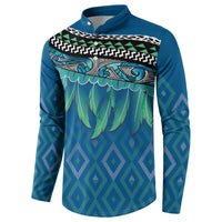 Aotearoa Maori Ngati Kahungunu Iwi Paua Blue Button Sweatshirt Korowai Tukutuku Kaokao Motifs