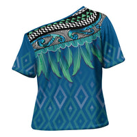 Aotearoa Maori Ngati Kahungunu Iwi Paua Blue Cross Shoulder Shirt Korowai Tukutuku Kaokao Motifs