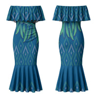 Aotearoa Maori Ngati Kahungunu Iwi Paua Blue Family Matching Mermaid Dress and Hawaiian Shirt Korowai Tukutuku Kaokao Motifs
