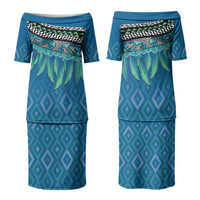Aotearoa Maori Ngati Kahungunu Iwi Paua Blue Family Matching Puletasi and Hawaiian Shirt Korowai Tukutuku Kaokao Motifs
