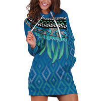 Aotearoa Maori Ngati Kahungunu Iwi Paua Blue Hoodie Dress Korowai Tukutuku Kaokao Motifs
