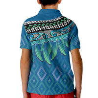Aotearoa Maori Ngati Kahungunu Iwi Paua Blue Kid Polo Shirt Korowai Tukutuku Kaokao Motifs