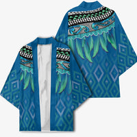 Aotearoa Maori Ngati Kahungunu Iwi Paua Blue Kimono Korowai Tukutuku Kaokao Motifs