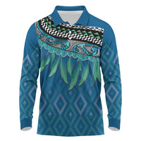 Aotearoa Maori Ngati Kahungunu Iwi Paua Blue Long Sleeve Polo Shirt Korowai Tukutuku Kaokao Motifs