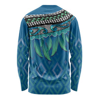 Aotearoa Maori Ngati Kahungunu Iwi Paua Blue Long Sleeve Shirt Korowai Tukutuku Kaokao Motifs
