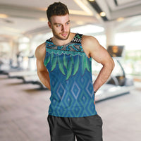 Aotearoa Maori Ngati Kahungunu Iwi Paua Blue Men Tank Top Korowai Tukutuku Kaokao Motifs