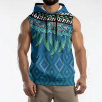 Aotearoa Maori Ngati Kahungunu Iwi Paua Blue Sleeveless Hoodie Korowai Tukutuku Kaokao Motifs