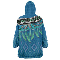 Aotearoa Maori Ngati Kahungunu Iwi Paua Blue Wearable Blanket Hoodie Korowai Tukutuku Kaokao Motifs