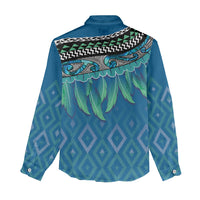 Aotearoa Maori Ngati Kahungunu Iwi Paua Blue Women Casual Shirt Korowai Tukutuku Kaokao Motifs