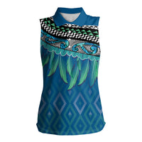 Aotearoa Maori Ngati Kahungunu Iwi Paua Blue Women Sleeveless Polo Shirt Korowai Tukutuku Kaokao Motifs