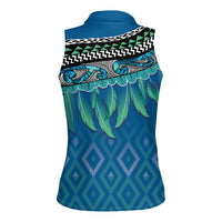 Aotearoa Maori Ngati Kahungunu Iwi Paua Blue Women Sleeveless Polo Shirt Korowai Tukutuku Kaokao Motifs
