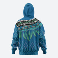 Aotearoa Maori Ngati Kahungunu Iwi Paua Blue Zip Hoodie Korowai Tukutuku Kaokao Motifs
