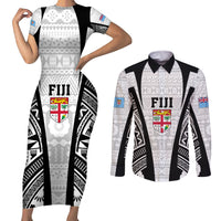 personalised-fiji-rugby-couples-matching-short-sleeve-bodycon-dress-and-long-sleeve-button-shirts-2023-world-cup-history-makers-white-ver
